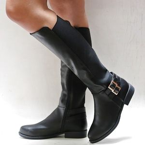 Elastic Panel Buckle Riding Over-The-Knee Boots main image 0